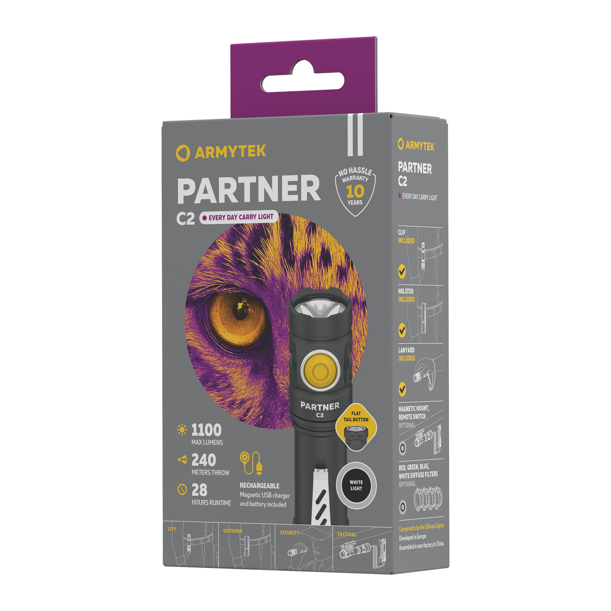 ARMYTEK Partner C2 Magnet USB – Taktische & EDC Taschenlampe mit magnetischer Ladefunktion