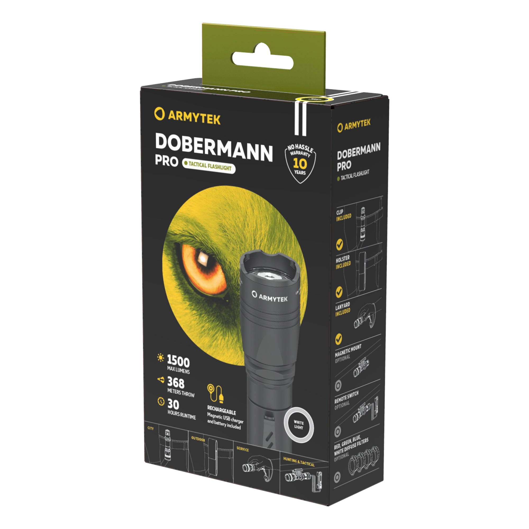 ARMYTEK Dobermann Pro – Kompakte 2-in-1 Taktische Taschenlampe mit Magnetischer Ladefunktion