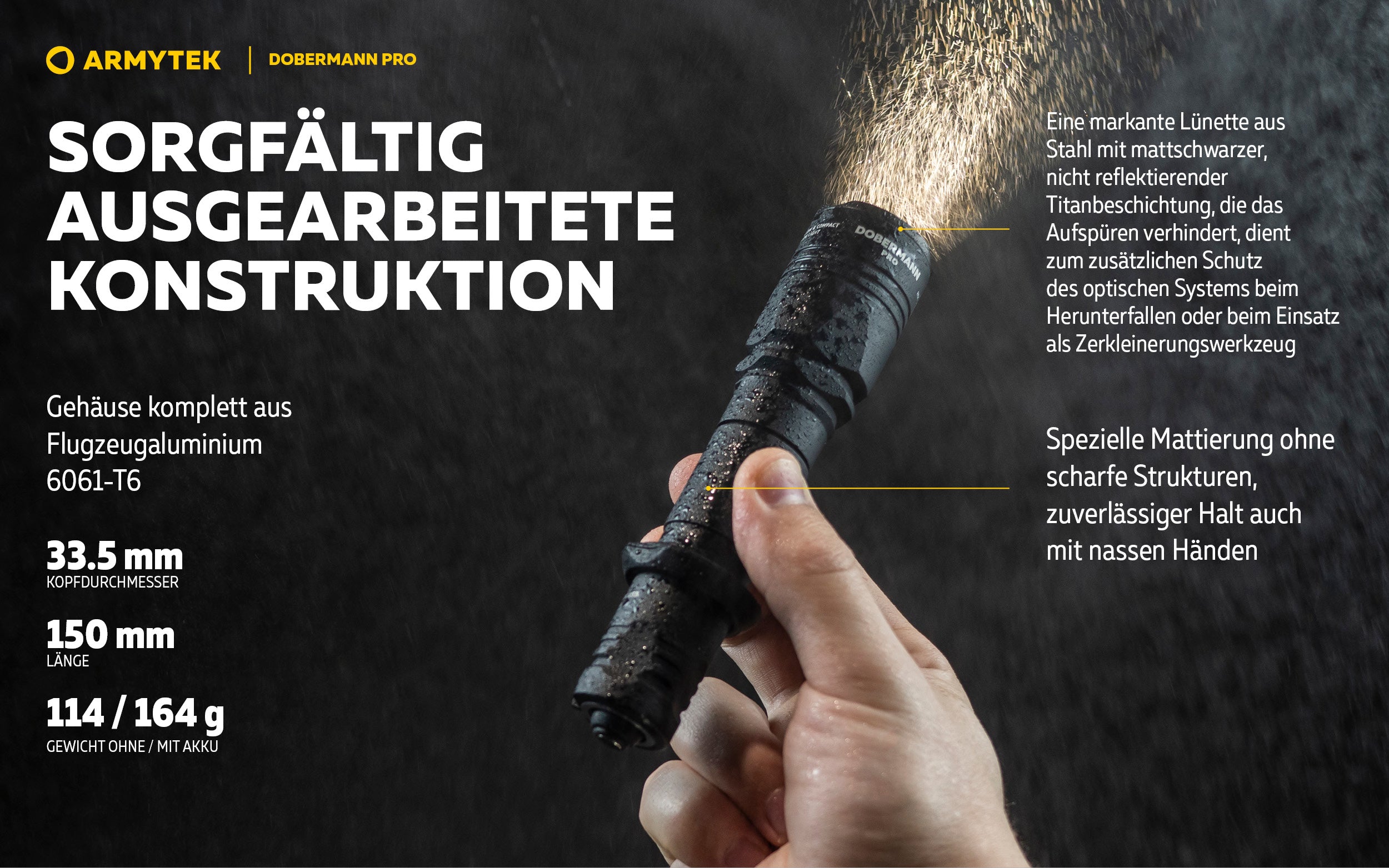 ARMYTEK Dobermann Pro – Kompakte 2-in-1 Taktische Taschenlampe mit Magnetischer Ladefunktion