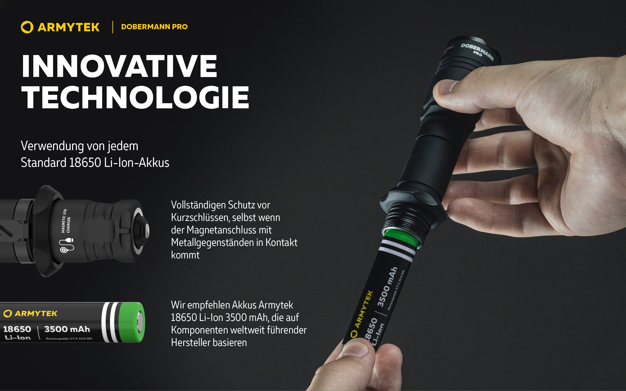 ARMYTEK Dobermann Pro – Kompakte 2-in-1 Taktische Taschenlampe mit Magnetischer Ladefunktion