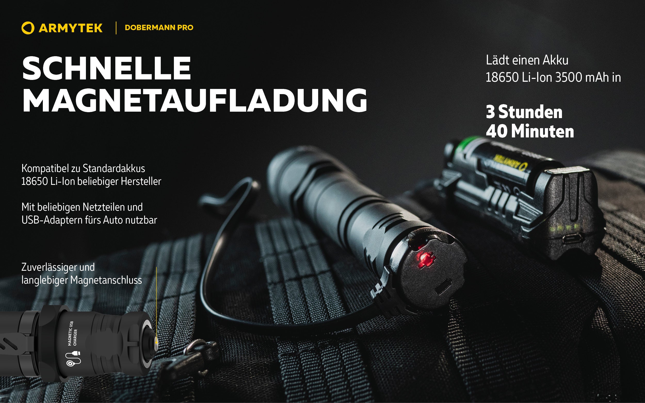 ARMYTEK Dobermann Pro – Kompakte 2-in-1 Taktische Taschenlampe mit Magnetischer Ladefunktion