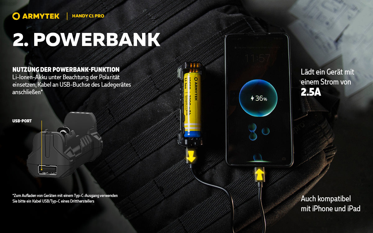 ARMYTEK Handy C1 Pro – Mobiles Ladegerät mit Powerbank-Funktion