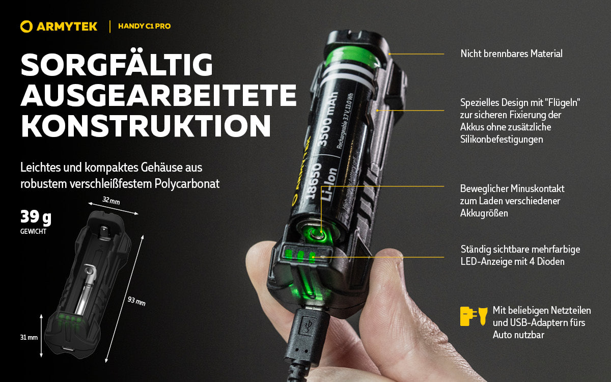 ARMYTEK Handy C1 Pro – Mobiles Ladegerät mit Powerbank-Funktion