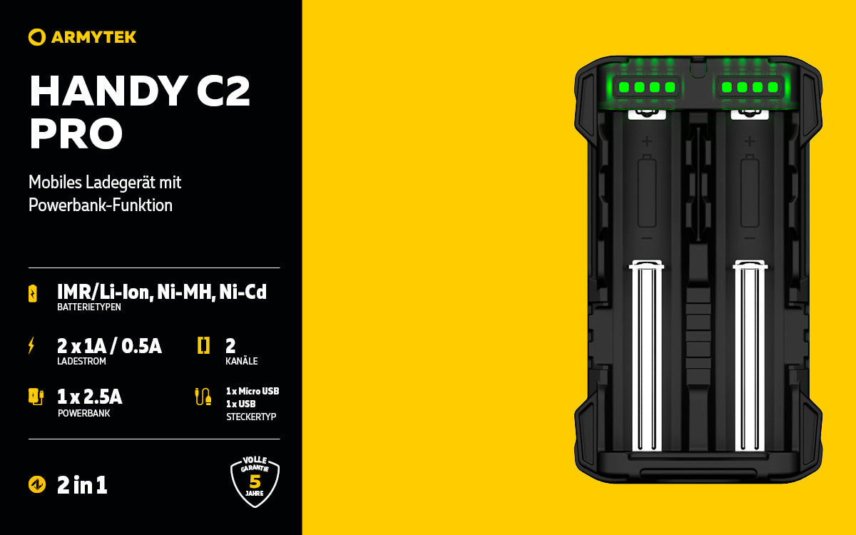 ARMYTEK Handy C2 Pro – Mobiles Ladegerät mit Powerbank-Funktion