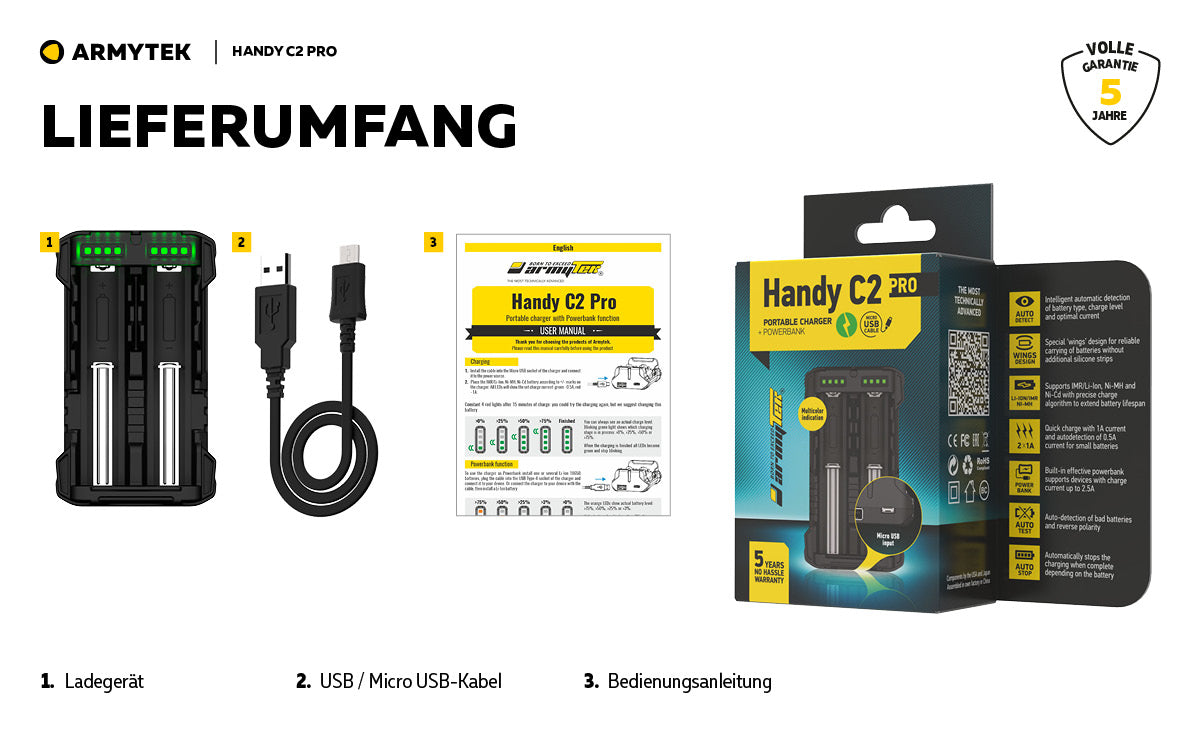 ARMYTEK Handy C2 Pro – Mobiles Ladegerät mit Powerbank-Funktion