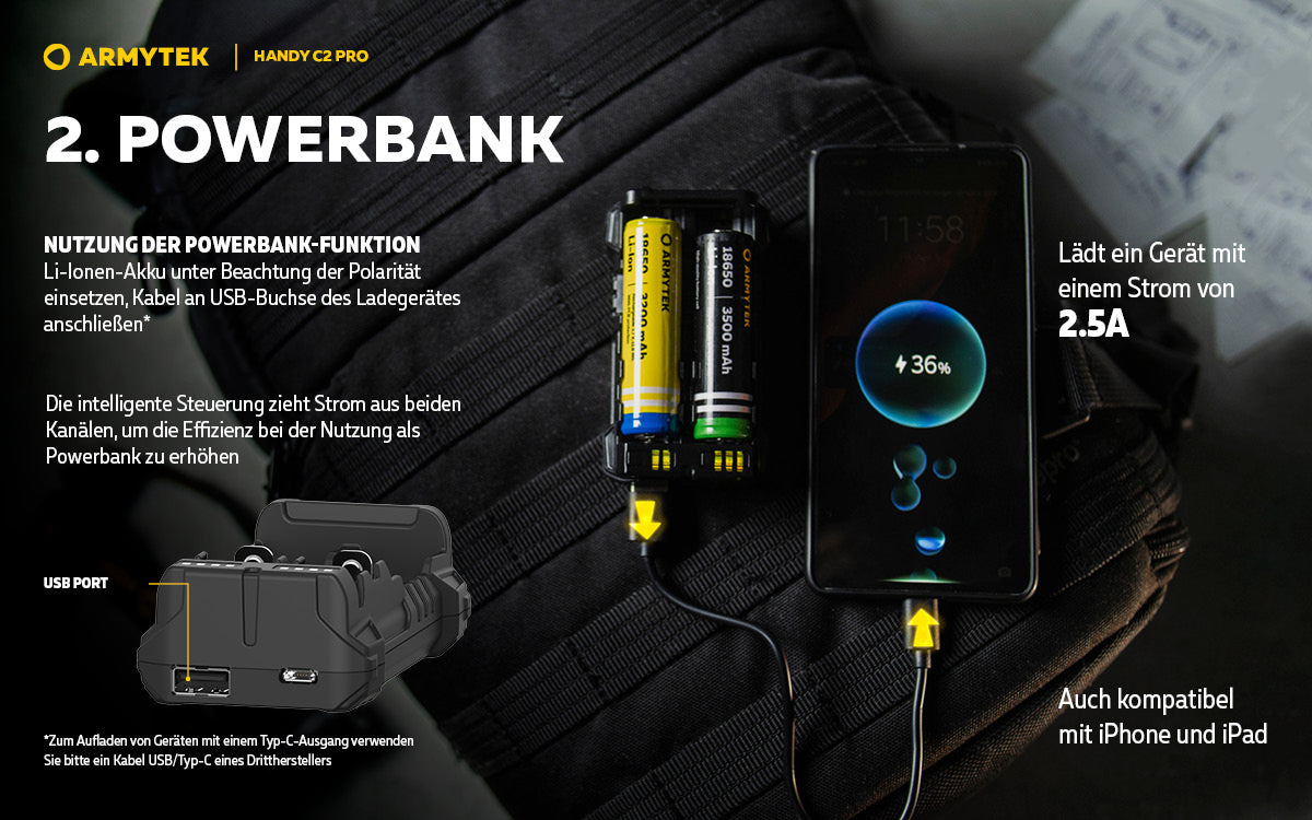 ARMYTEK Handy C2 Pro – Mobiles Ladegerät mit Powerbank-Funktion