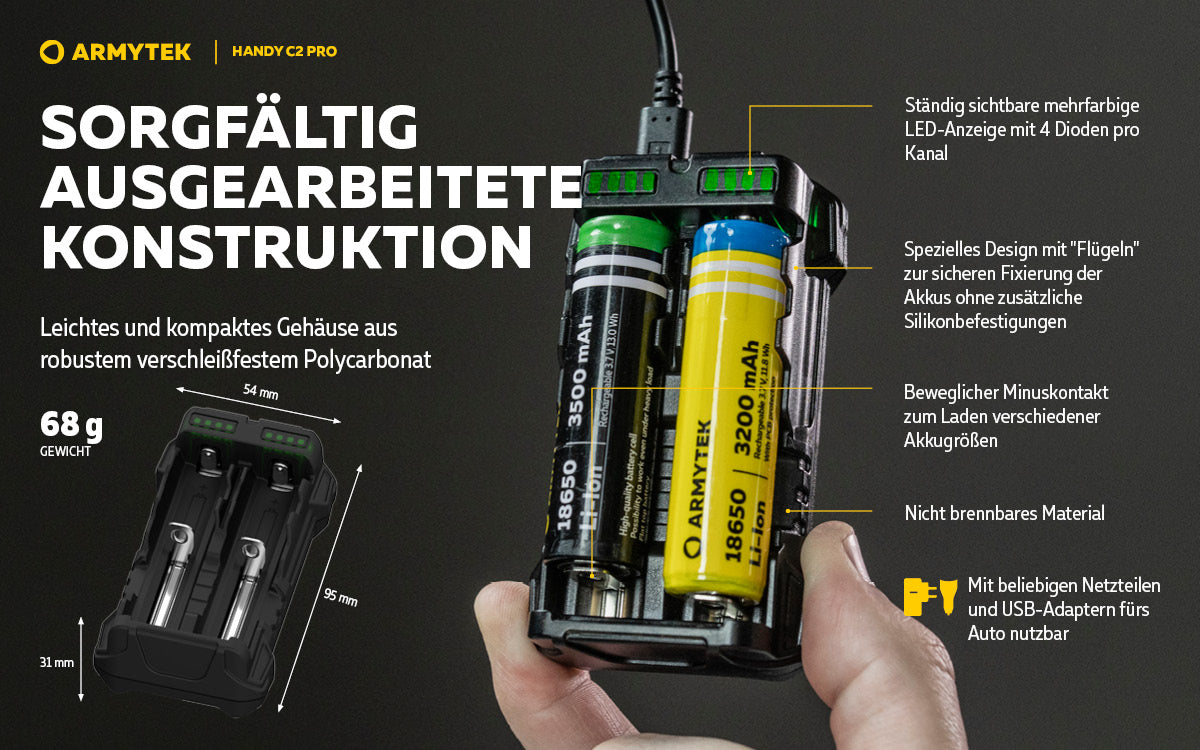 ARMYTEK Handy C2 Pro – Mobiles Ladegerät mit Powerbank-Funktion