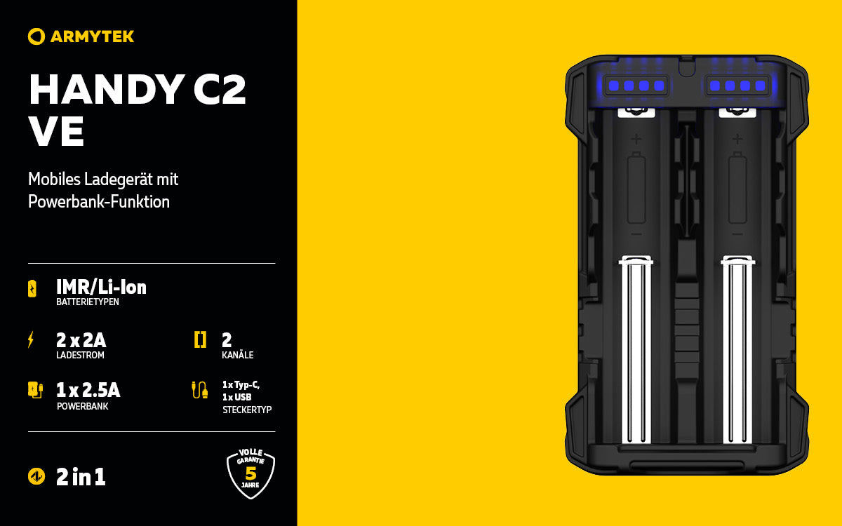 ARMYTEK Handy C2 VE – Mobiles Ladegerät mit Powerbank-Funktion