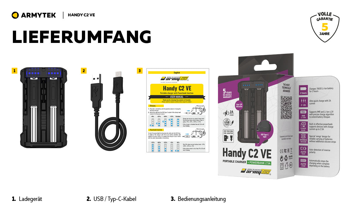 ARMYTEK Handy C2 VE – Mobiles Ladegerät mit Powerbank-Funktion