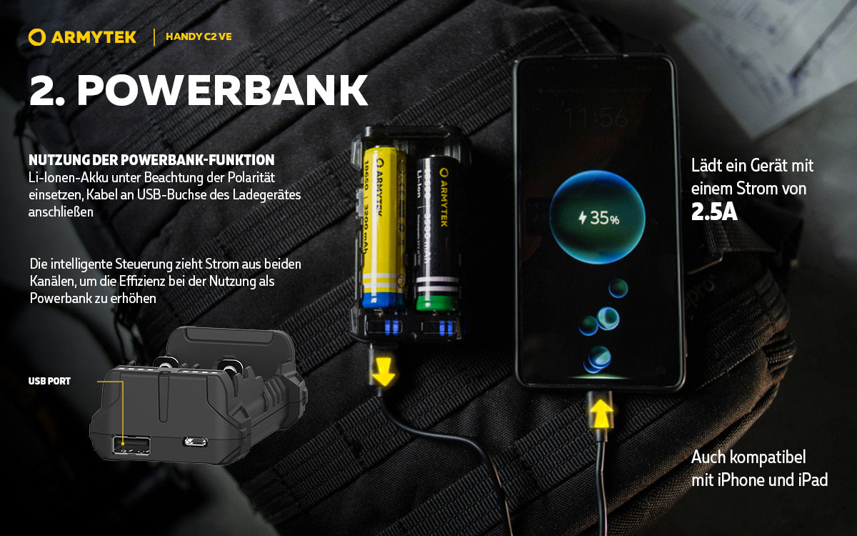 ARMYTEK Handy C2 VE – Mobiles Ladegerät mit Powerbank-Funktion
