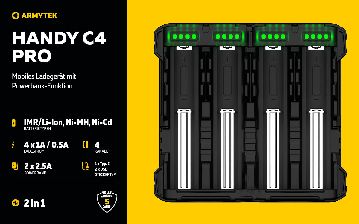 ARMYTEK Handy C4 Pro – Mobiles Ladegerät mit Powerbank-Funktion