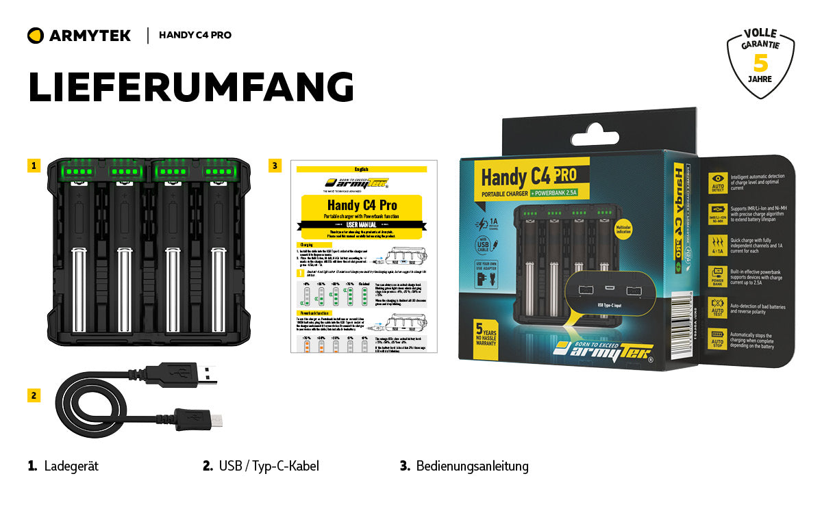 ARMYTEK Handy C4 Pro – Mobiles Ladegerät mit Powerbank-Funktion