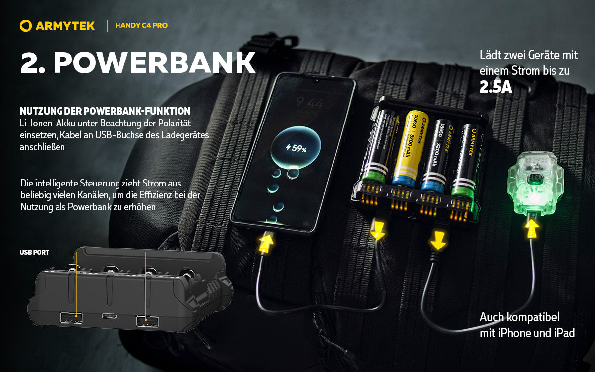 ARMYTEK Handy C4 Pro – Mobiles Ladegerät mit Powerbank-Funktion
