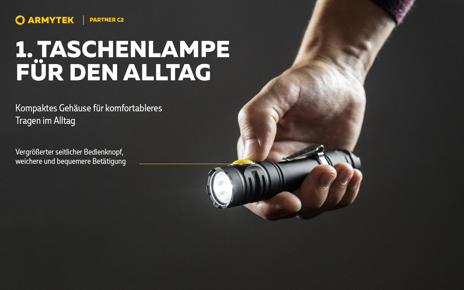 ARMYTEK Partner C2 Magnet USB – Taktische & EDC Taschenlampe mit magnetischer Ladefunktion