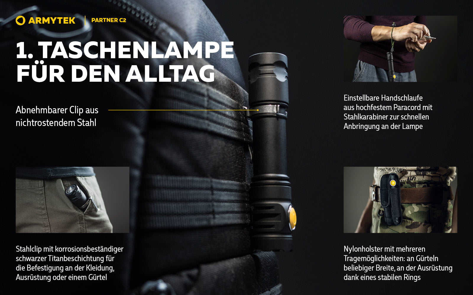 ARMYTEK Partner C2 Magnet USB – Taktische & EDC Taschenlampe mit magnetischer Ladefunktion