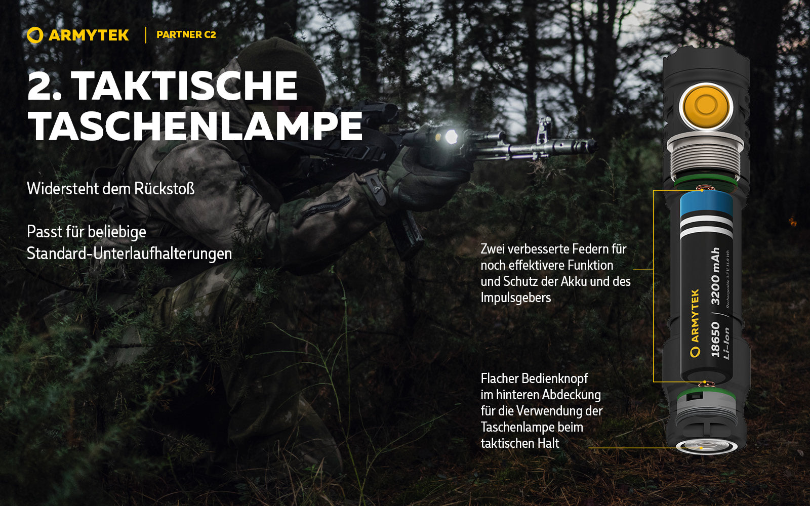ARMYTEK Partner C2 Magnet USB – Taktische & EDC Taschenlampe mit magnetischer Ladefunktion