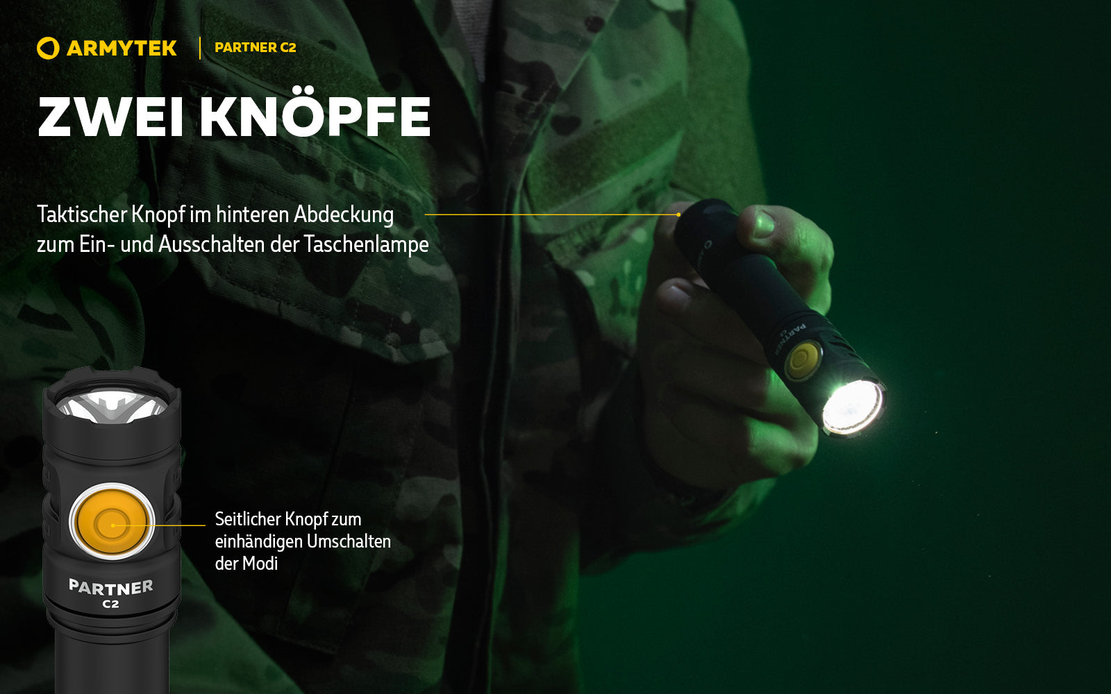 ARMYTEK Partner C2 Magnet USB – Taktische & EDC Taschenlampe mit magnetischer Ladefunktion