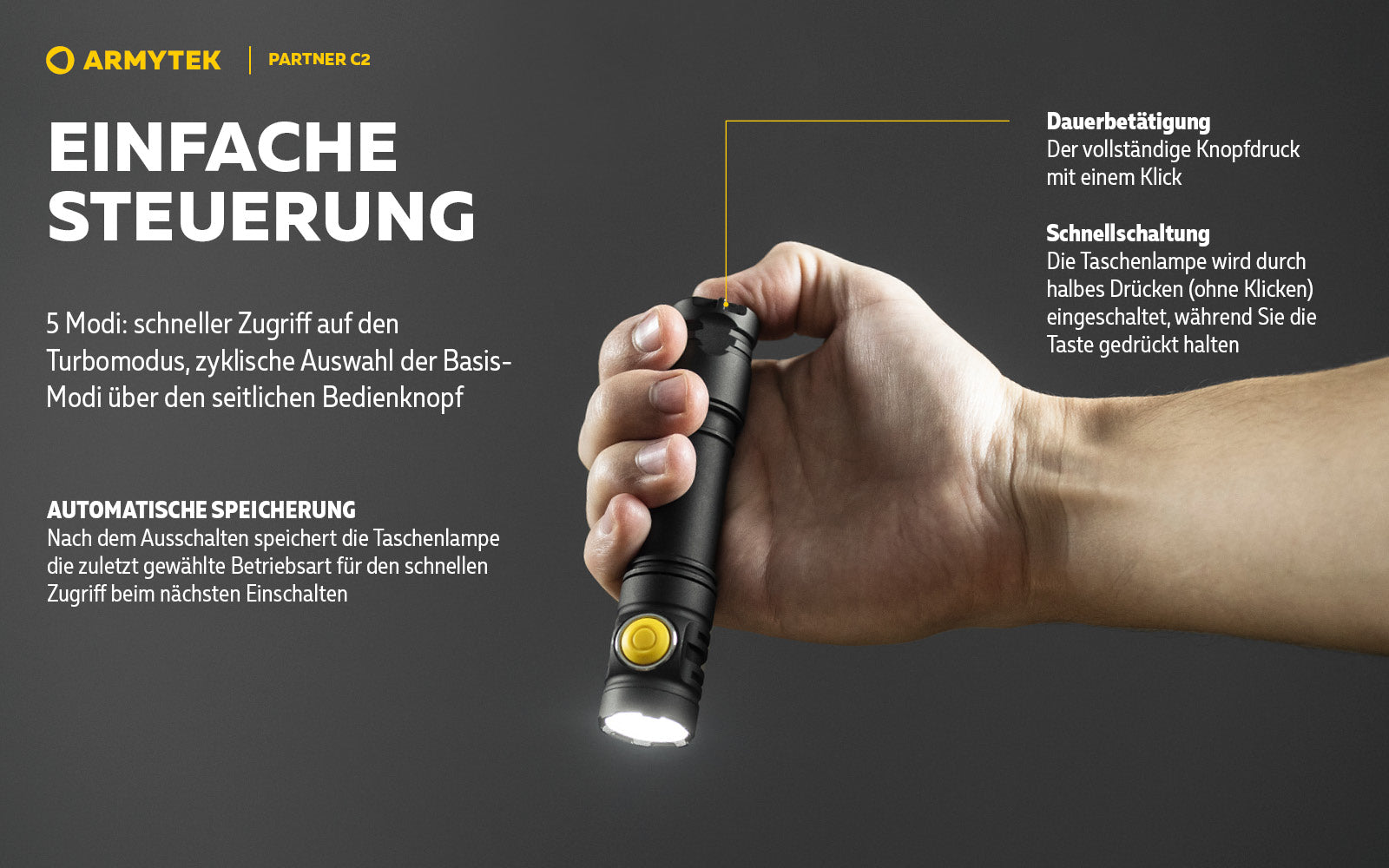 ARMYTEK Partner C2 Magnet USB – Taktische & EDC Taschenlampe mit magnetischer Ladefunktion