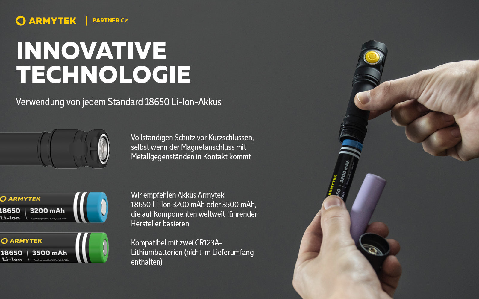ARMYTEK Partner C2 Magnet USB – Taktische & EDC Taschenlampe mit magnetischer Ladefunktion