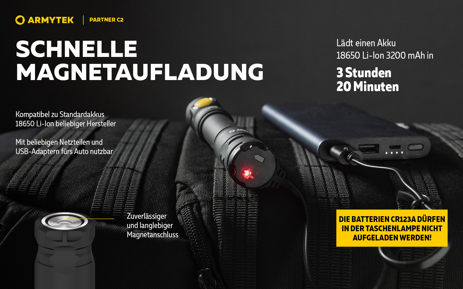 ARMYTEK Partner C2 Magnet USB – Taktische & EDC Taschenlampe mit magnetischer Ladefunktion