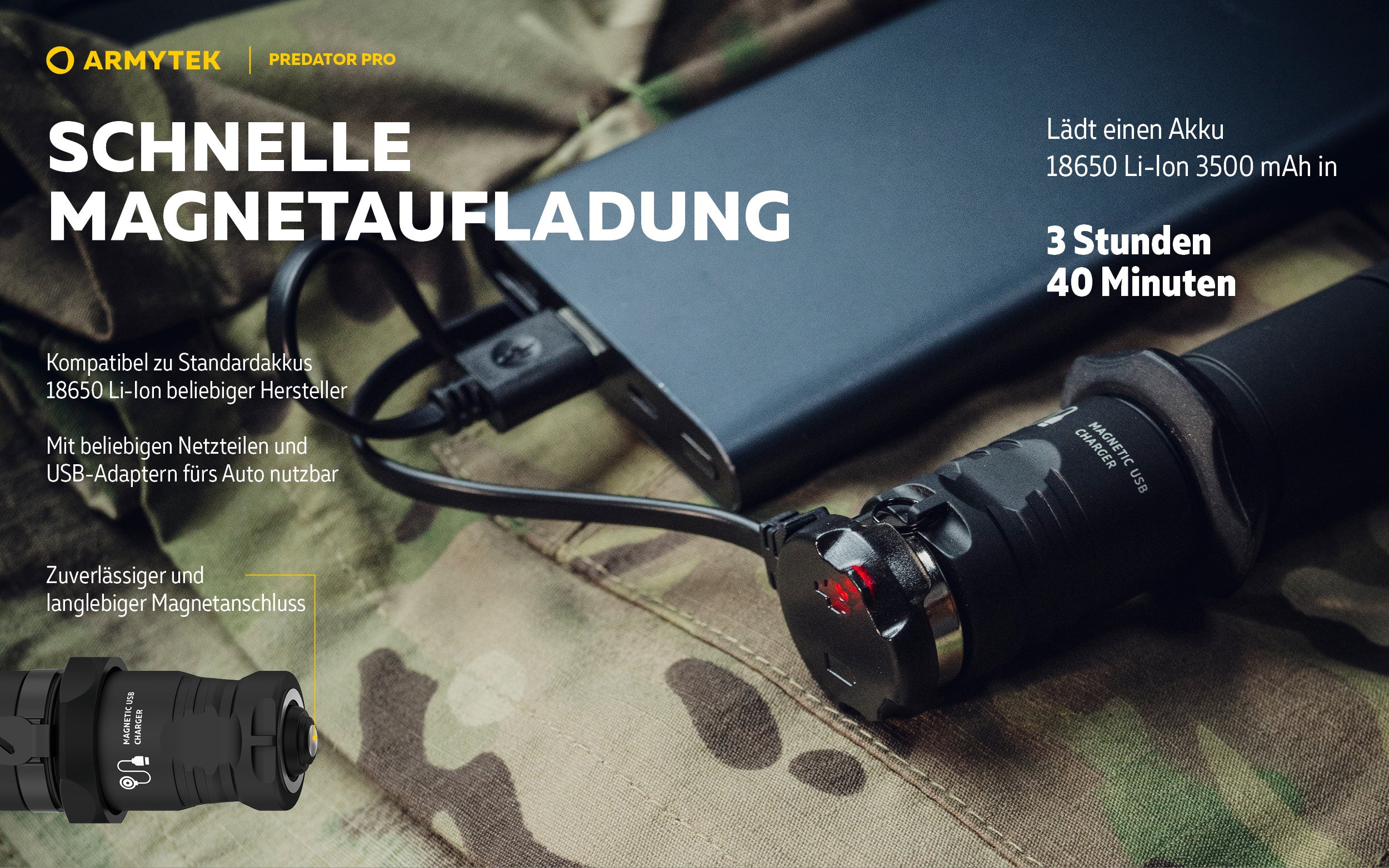 ARMYTEK Predator Pro Magnet USB – Die Reichweiten-stärkste Taktische Taschenlampe von Armytek