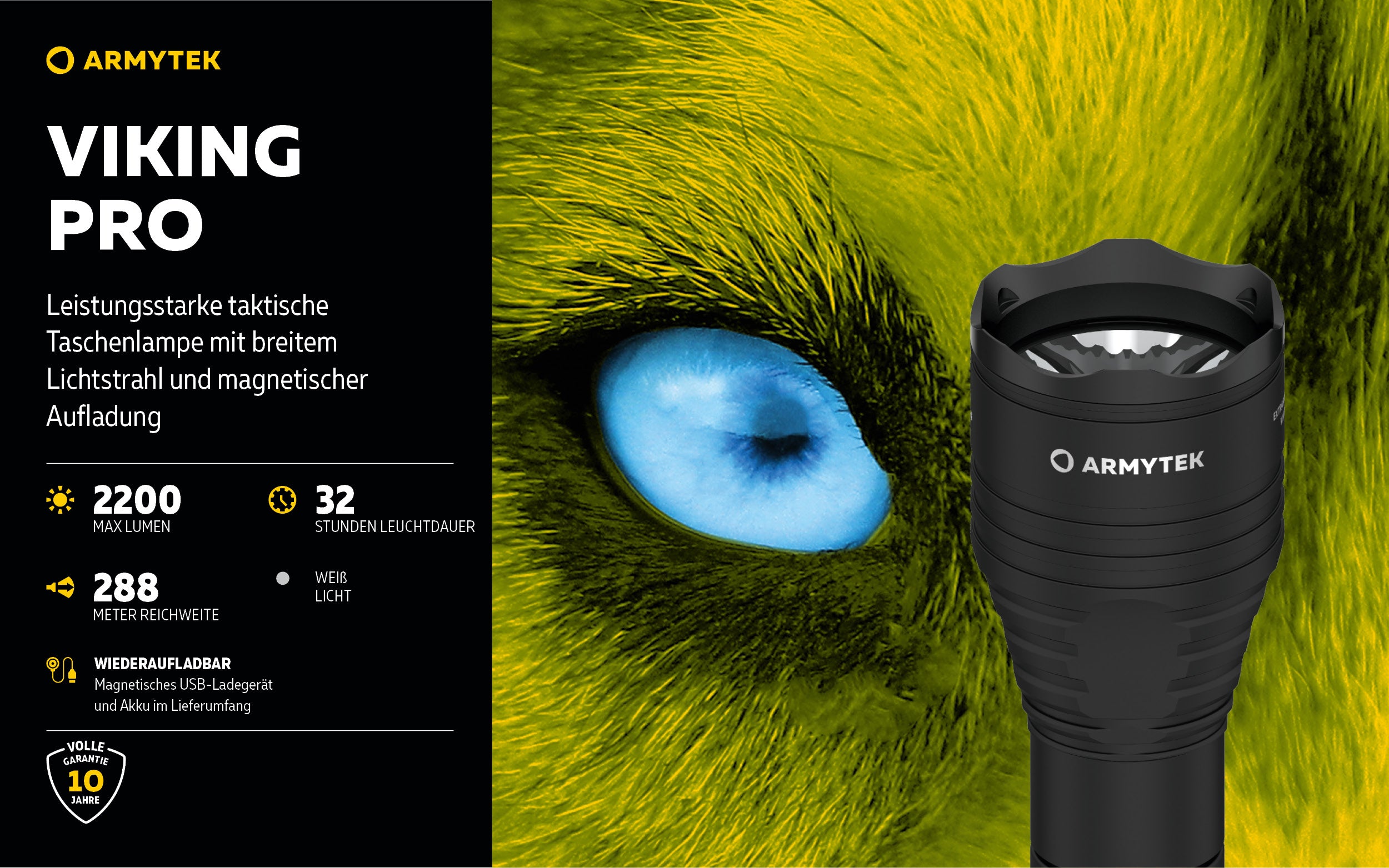 ARMYTEK Viking Pro Magnet USB – Leistungsstarke Taktische Taschenlampe mit Weitwinkel-Beleuchtung