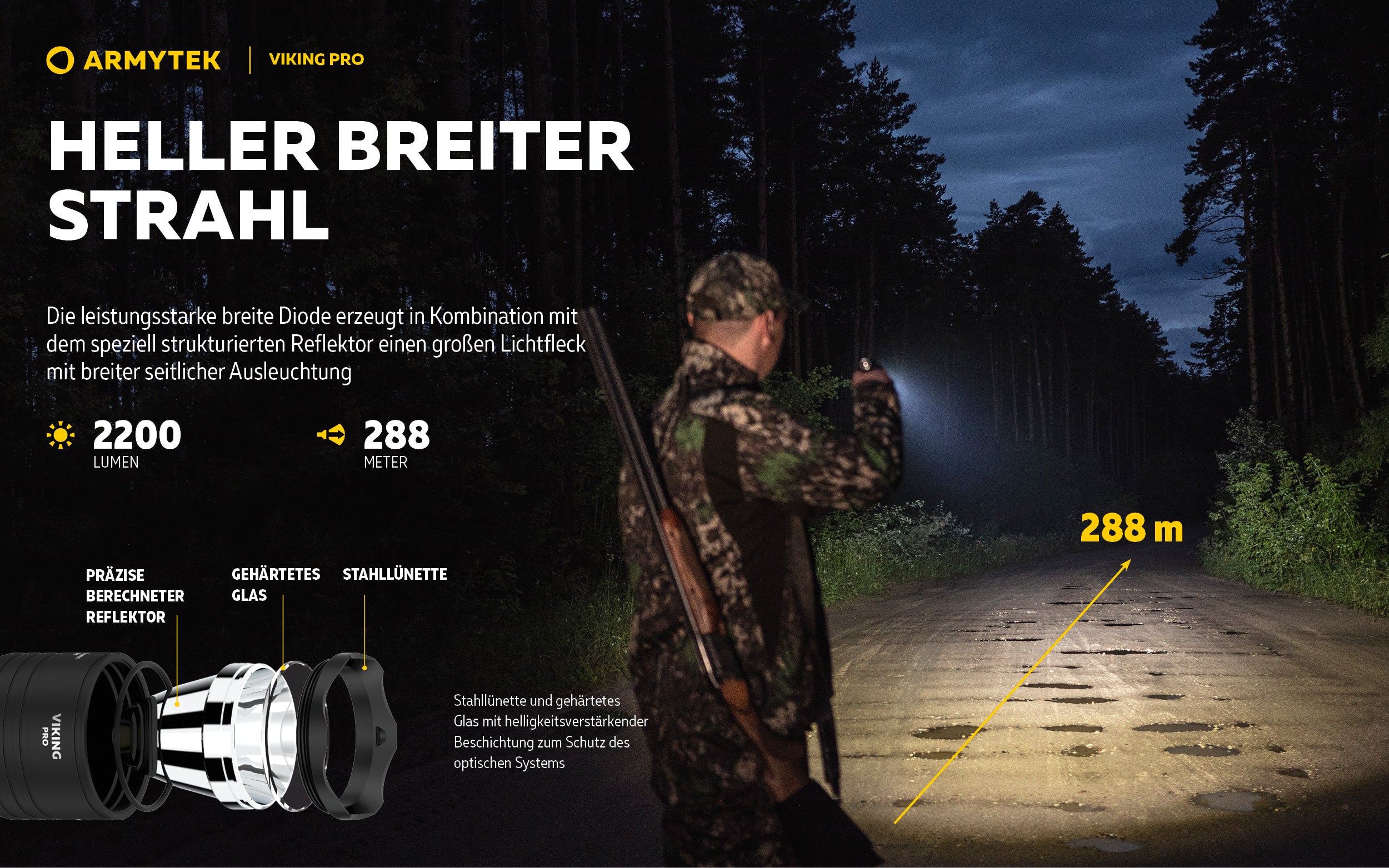ARMYTEK Viking Pro Magnet USB – Leistungsstarke Taktische Taschenlampe mit Weitwinkel-Beleuchtung