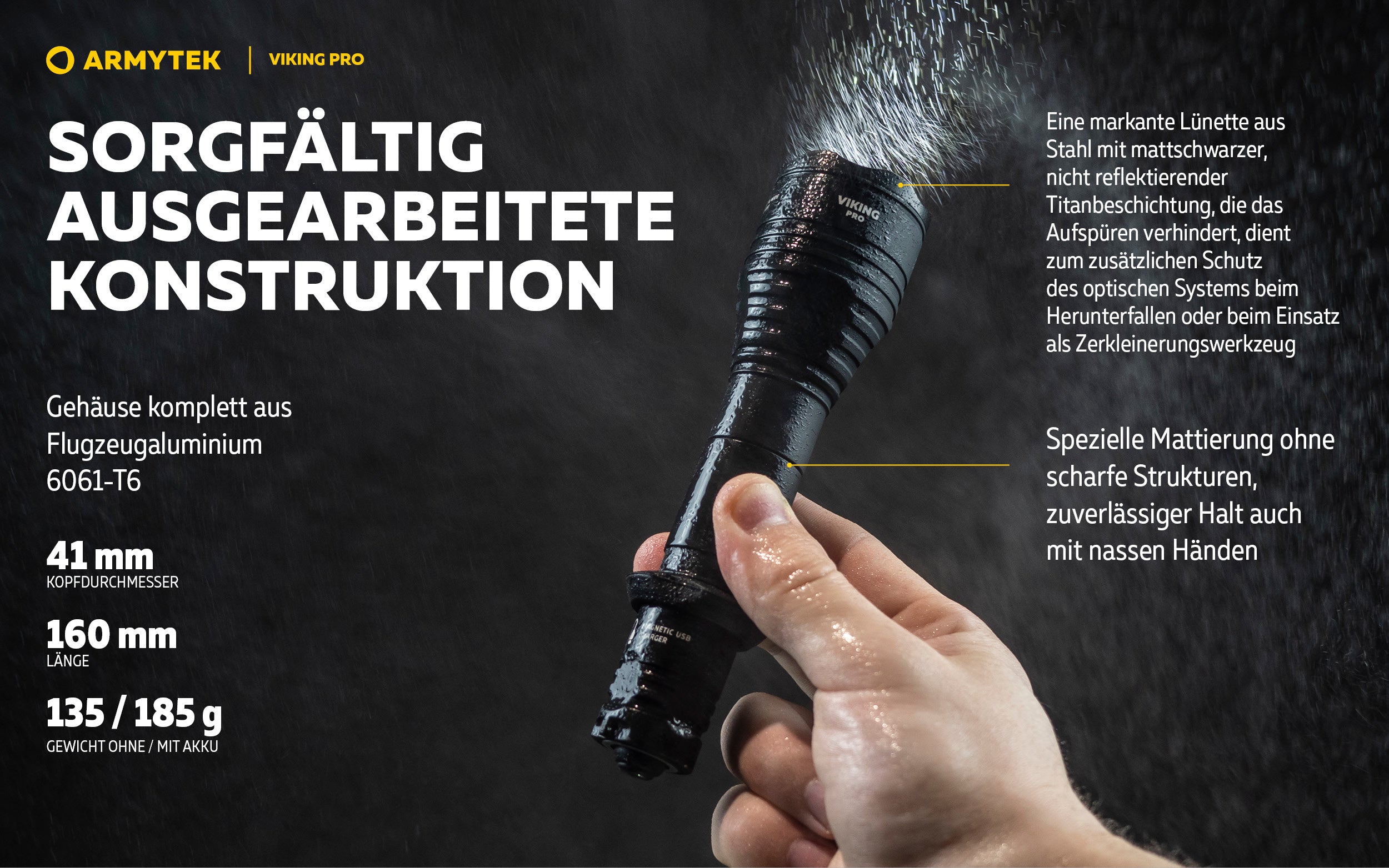 ARMYTEK Viking Pro Magnet USB – Leistungsstarke Taktische Taschenlampe mit Weitwinkel-Beleuchtung