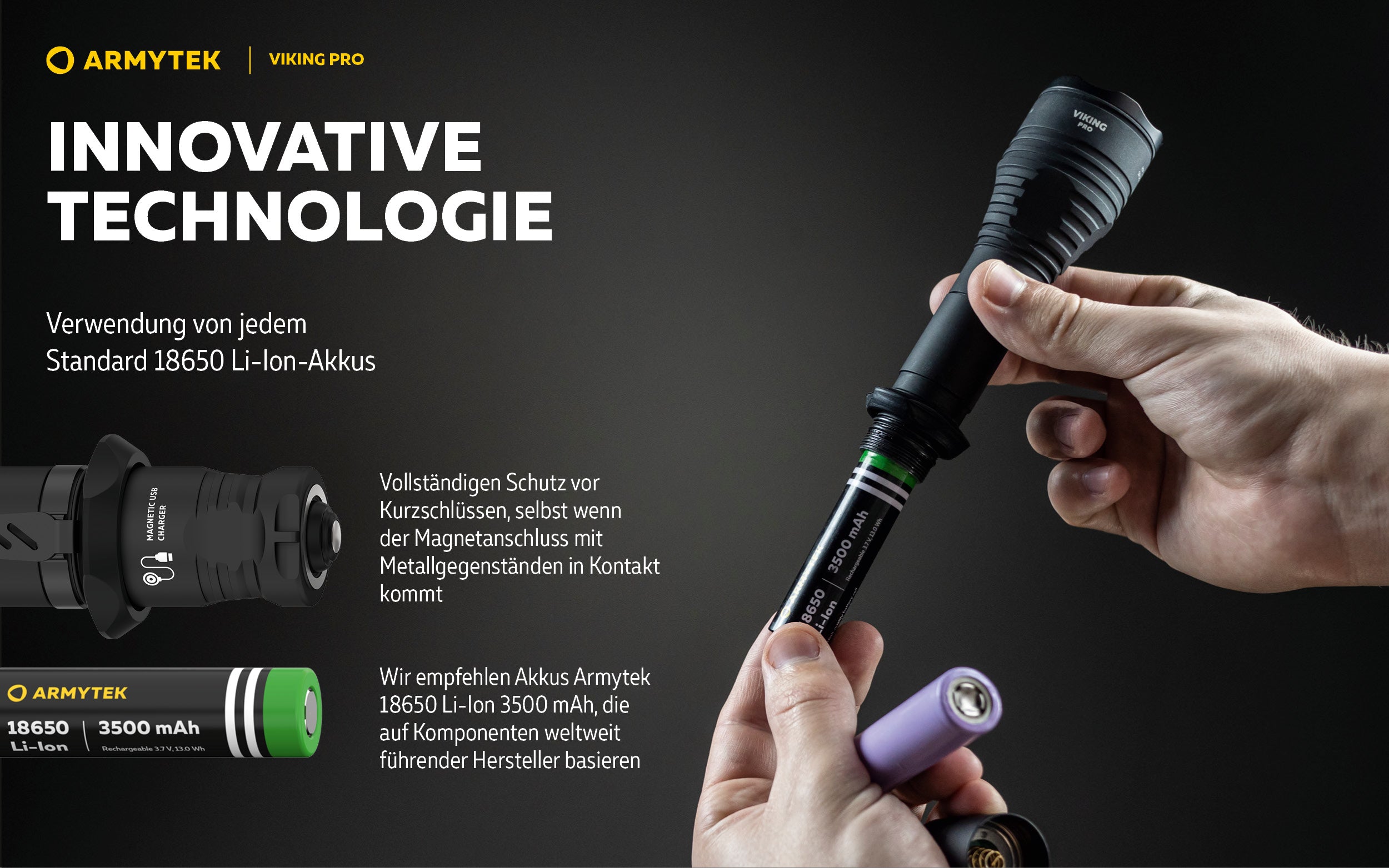 ARMYTEK Viking Pro Magnet USB – Leistungsstarke Taktische Taschenlampe mit Weitwinkel-Beleuchtung