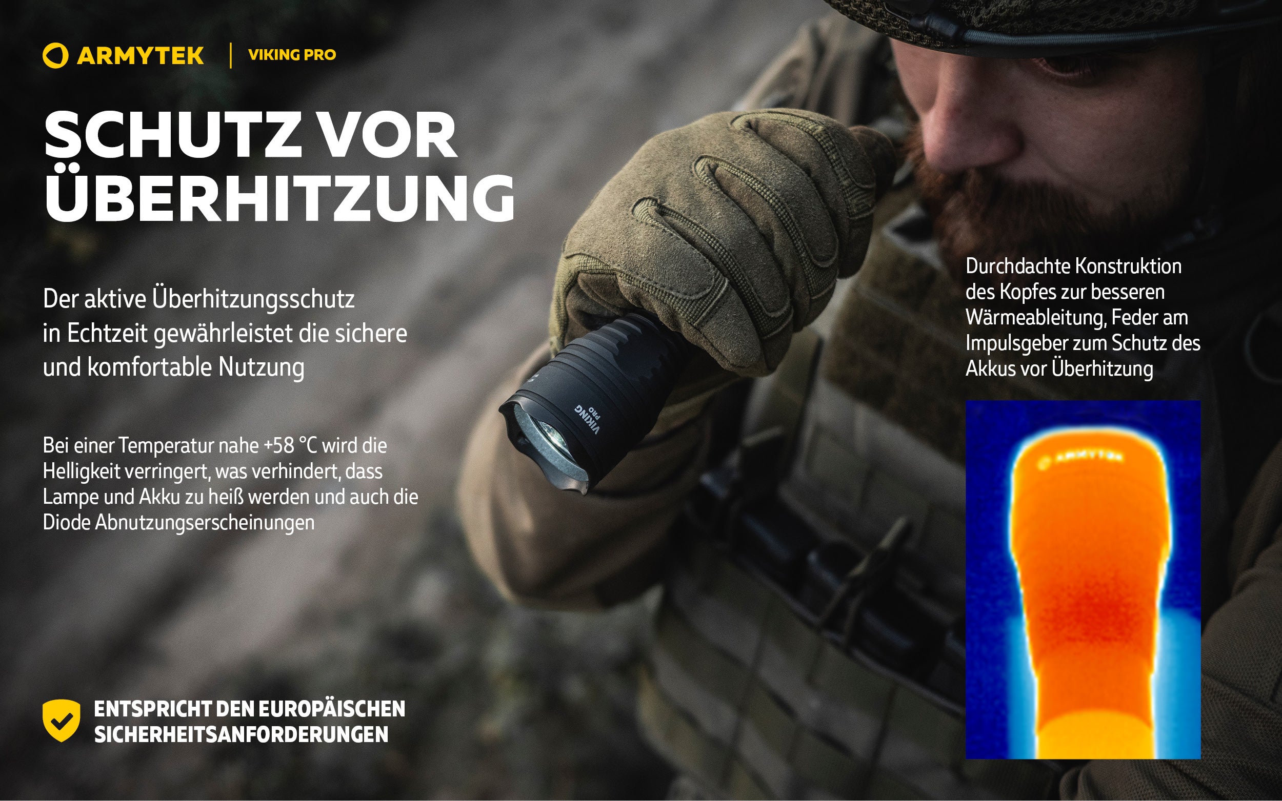 ARMYTEK Viking Pro Magnet USB – Leistungsstarke Taktische Taschenlampe mit Weitwinkel-Beleuchtung