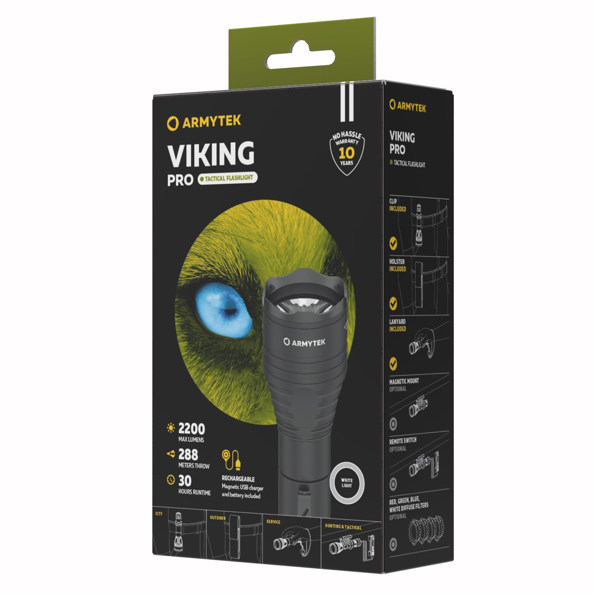ARMYTEK Viking Pro Magnet USB – Leistungsstarke Taktische Taschenlampe mit Weitwinkel-Beleuchtung