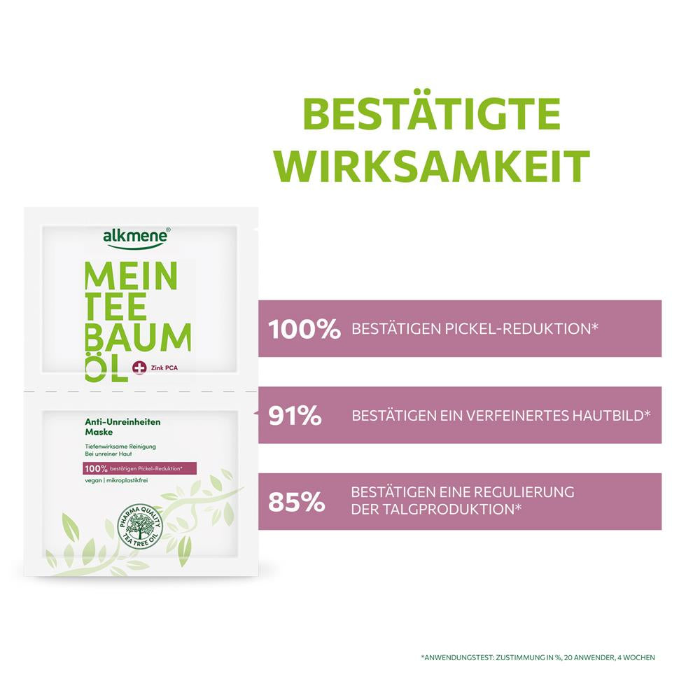 alkmene Mein Teebaumöl Anti-Unreinheiten Maske – Tiefenreinigung für ein verfeinertes Hautbild (2 x 7 ml)