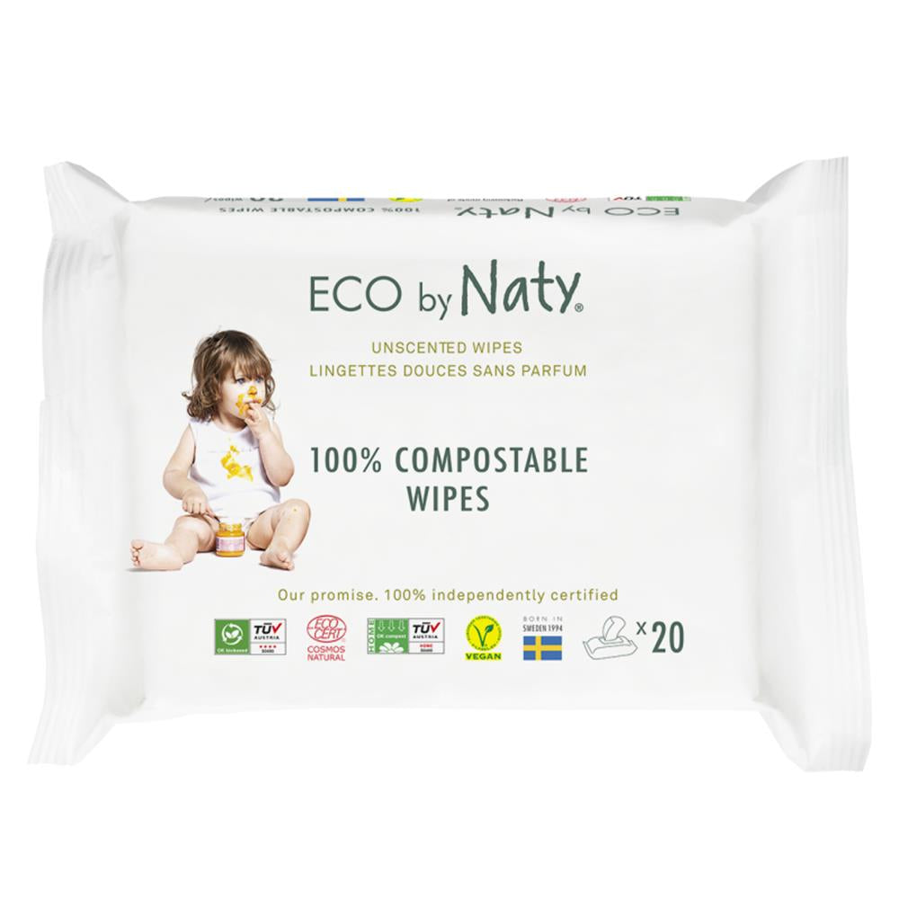 Eco by Naty Feuchttücher Sensitiv Reisepackung, 20 Stück – Sanfte Reinigung für empfindliche Haut
