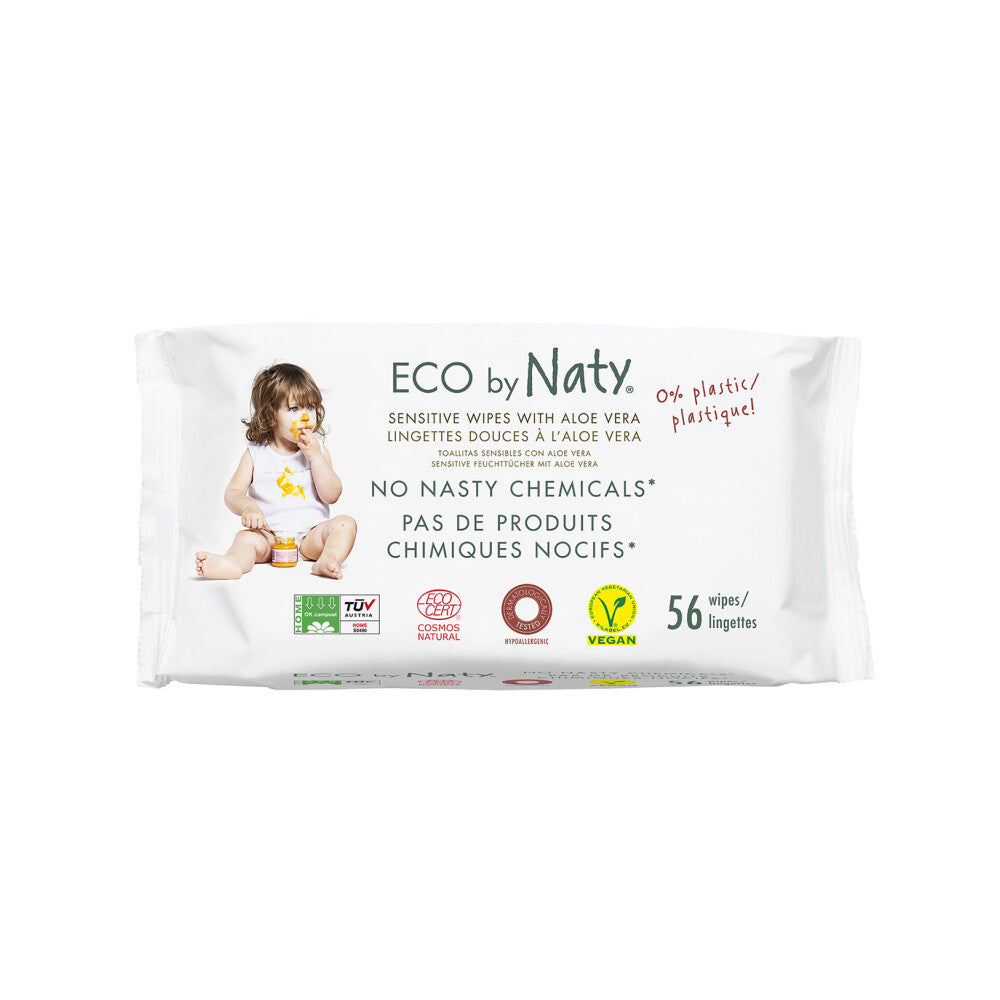 Eco by Naty Feuchttücher Sensitive Aloe, 56 Stück – Sanfte Pflege mit natürlicher Aloe Vera