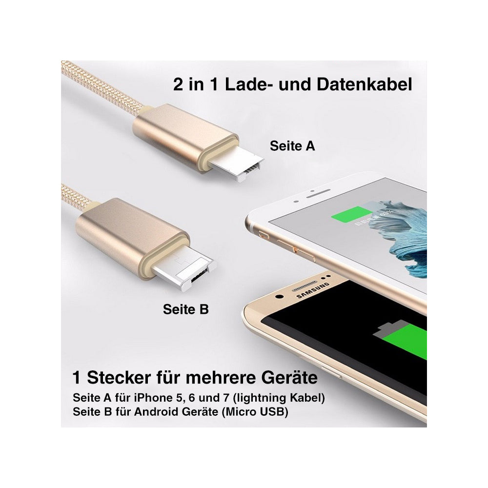 iPhone & Android 2in1 Lade- und Datenkabel – 1 m – Einfacher Wechsel, kein Kabelsalat