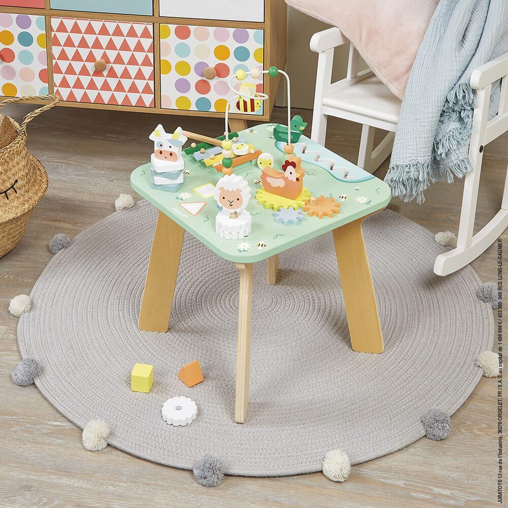 Janod Multi Activity Tisch Wiese – Entdeckungsreiches Spielen für kleine Bauernhof-Fans
