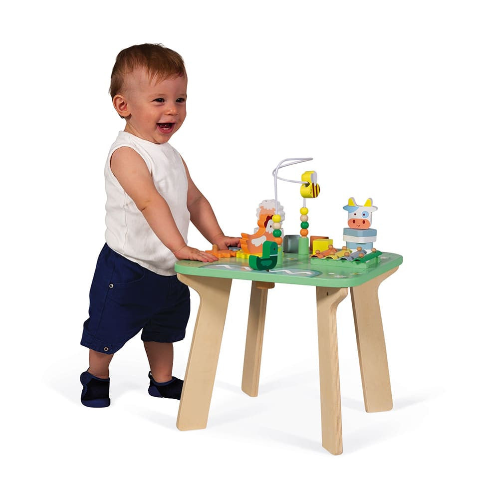 Janod Multi Activity Tisch Wiese – Entdeckungsreiches Spielen für kleine Bauernhof-Fans