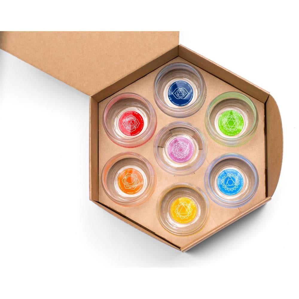Mythos Chakra Affirmation Trinkgläser (7er-Set) – Für ein harmonisches Trinkerlebnis