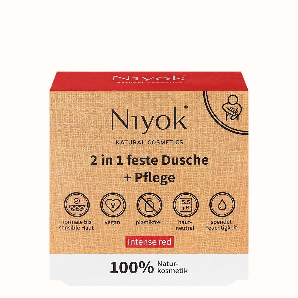 Niyok Feste Dusche & Pflege Intense Red, 80 g – Intensiver Duft, milde Pflege