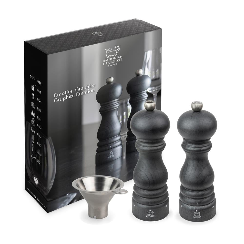 Peugeot Emotion Graphite Duo – Elegantes Salz- und Pfeffermühlenset, 18 cm