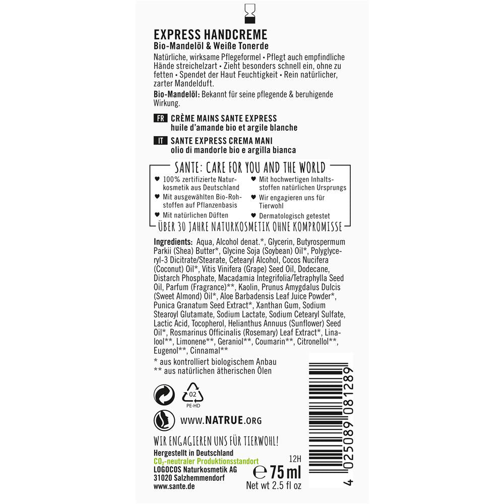 Sante Express Handcreme Weisse Tonerde, 75 ml
