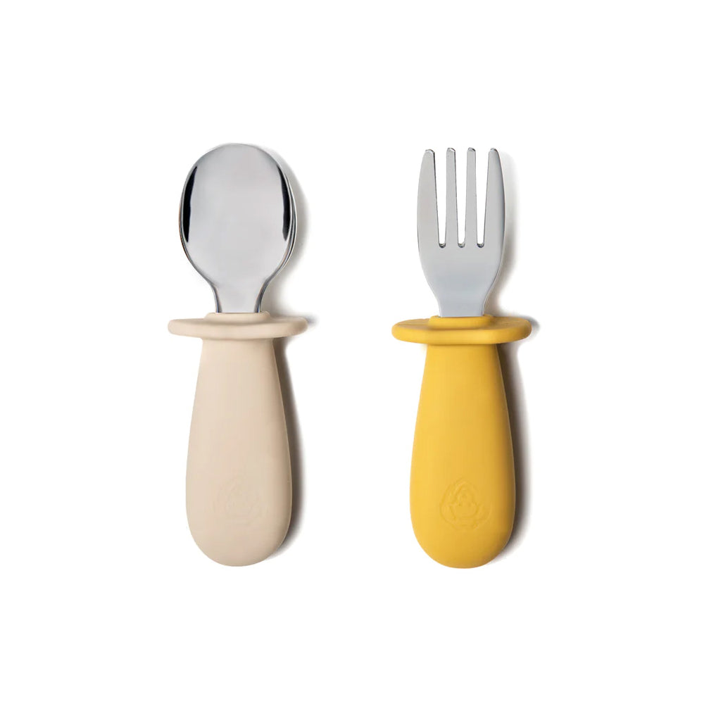 SOINA Besteckset Löffel & Gabel mit Silikongriff – Ivory/Ocre