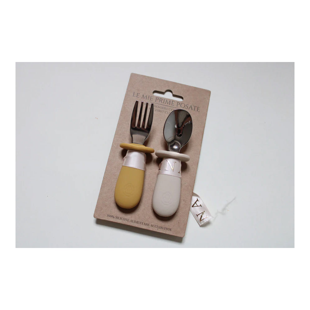 SOINA Besteckset Löffel & Gabel mit Silikongriff – Ivory/Ocre