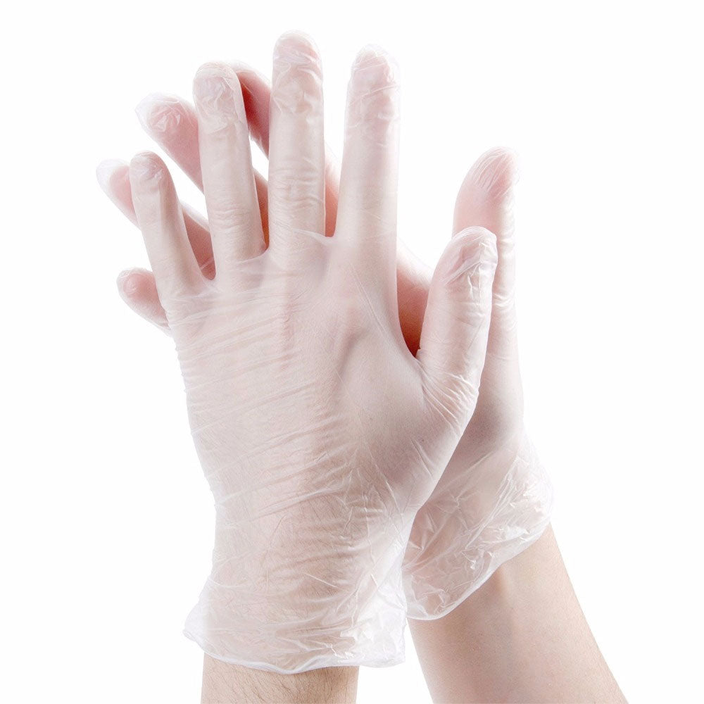 Vinyl Handschuhe gepudert, transparent/weiß – Größe L – 5 Paar pro Beutel