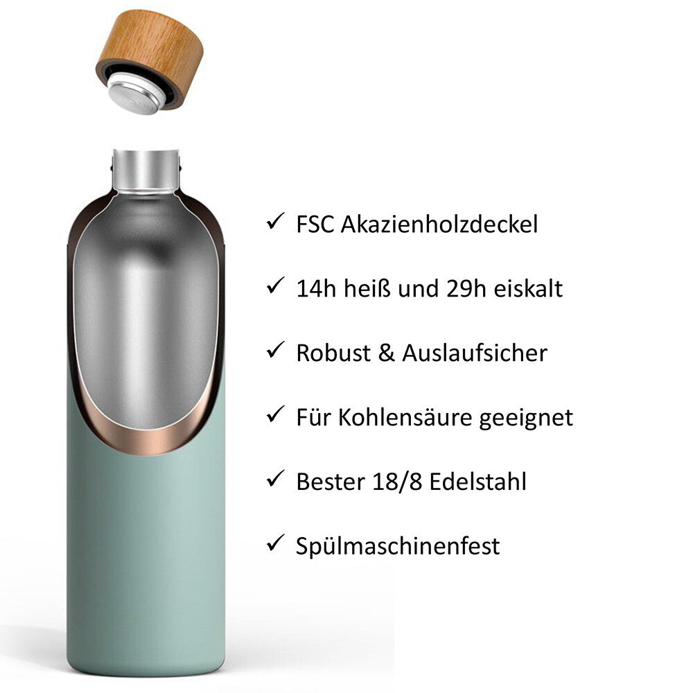 Trinkflasche Edelstahl Wood Edition, 1000 ml, Berry Red