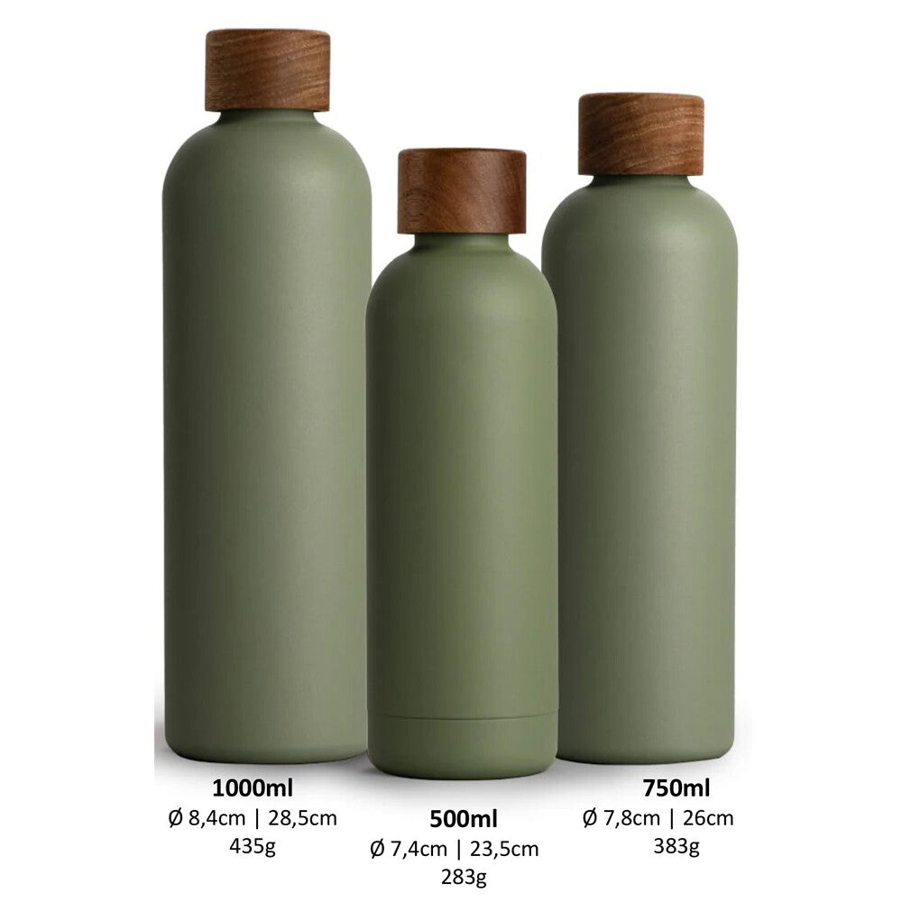Trinkflasche Edelstahl Wood Edition, 500 ml, Olive Green