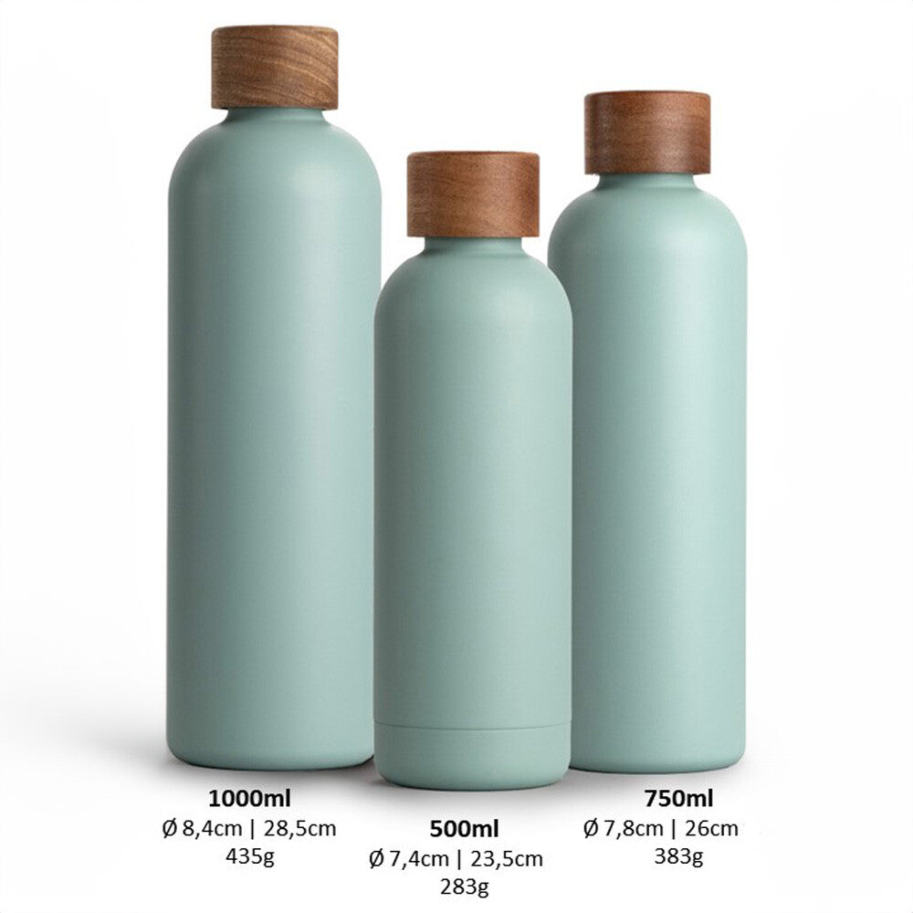 Trinkflasche Edelstahl Wood Edition, 750 ml, Aqua Turquoise