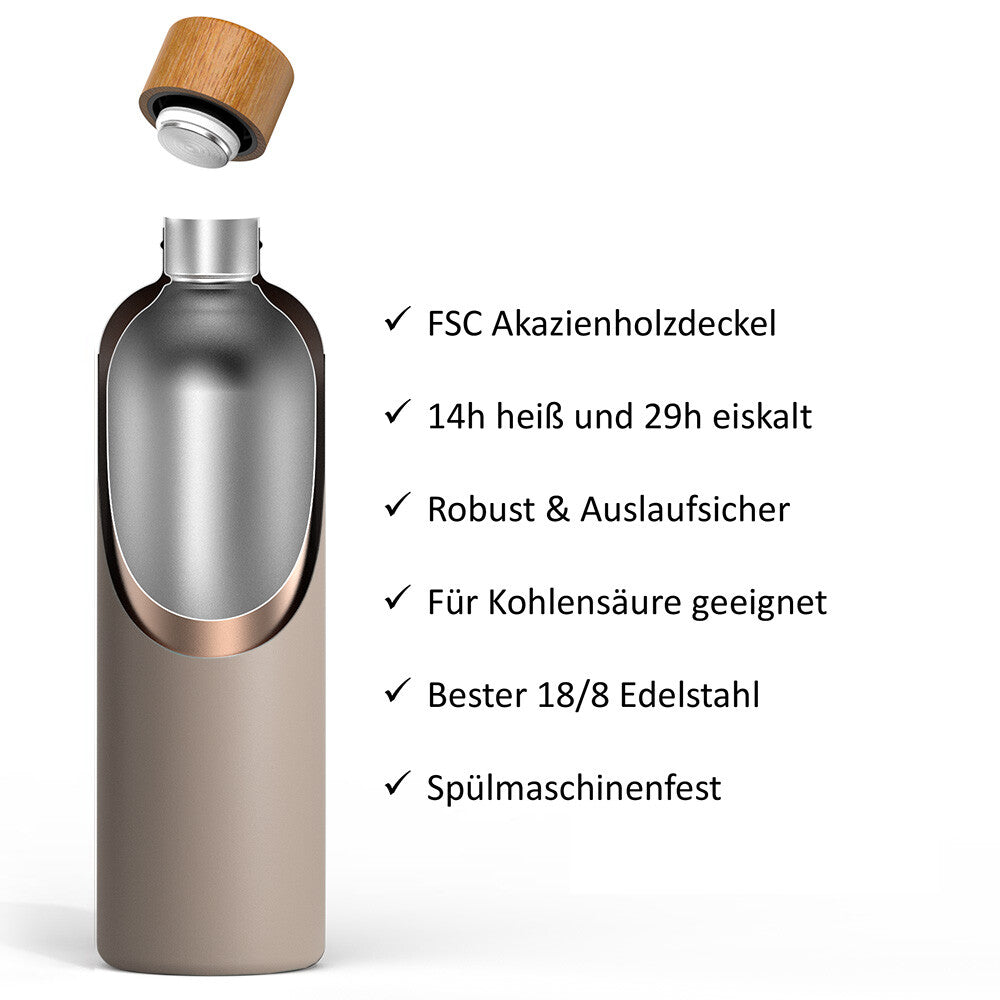 Trinkflasche Edelstahl Wood Edition, 750 ml, Berry Red