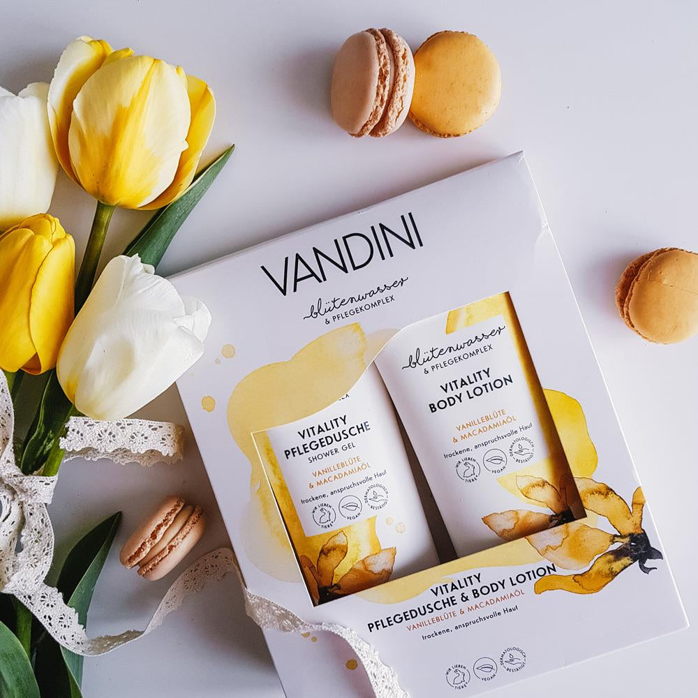 VANDINI VITALITY Geschenkset Vanilleblüte & Macadamiaöl – Für trockene, anspruchsvolle Haut