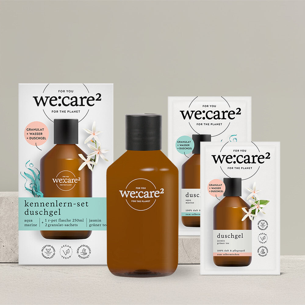 we:care² Kennenlern-Set Duschgel – Jasmin/Grüner Tee & Aqua/Marine